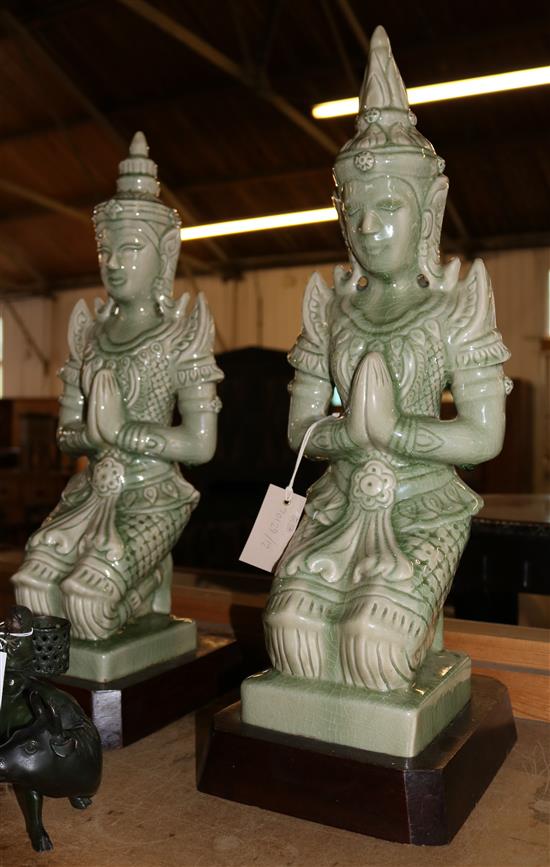 Pair celadon figures